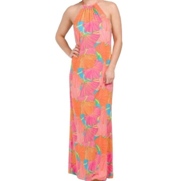 Trina Turk Milan Gingko Floral Drawstring Halter Neck Maxi Dress NEW - Picture 6 of 6